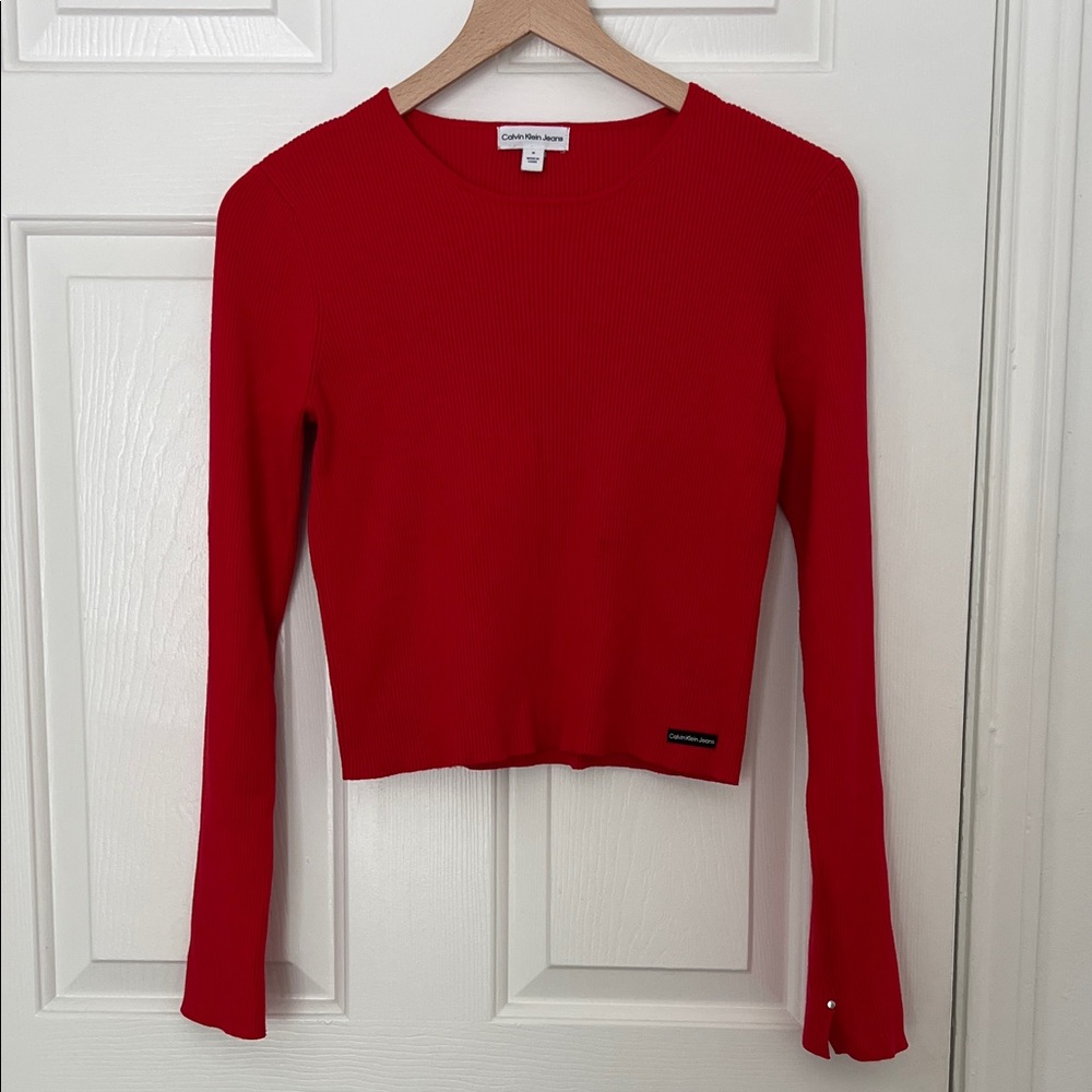 Red Calvin Klein size medium cropped sweater ribbed body beautiful red